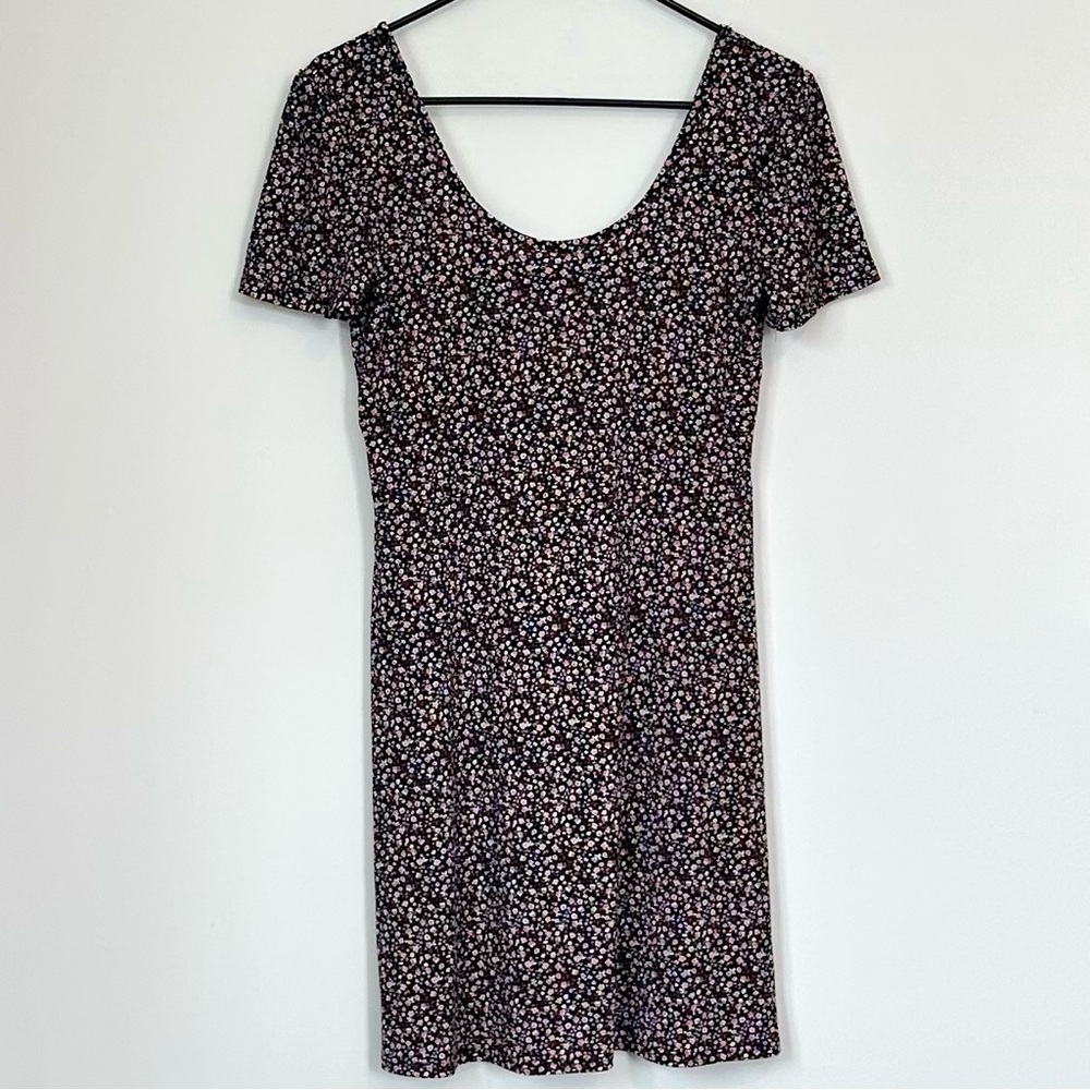 Black and Pink Floral Mini Dress - Size: Large